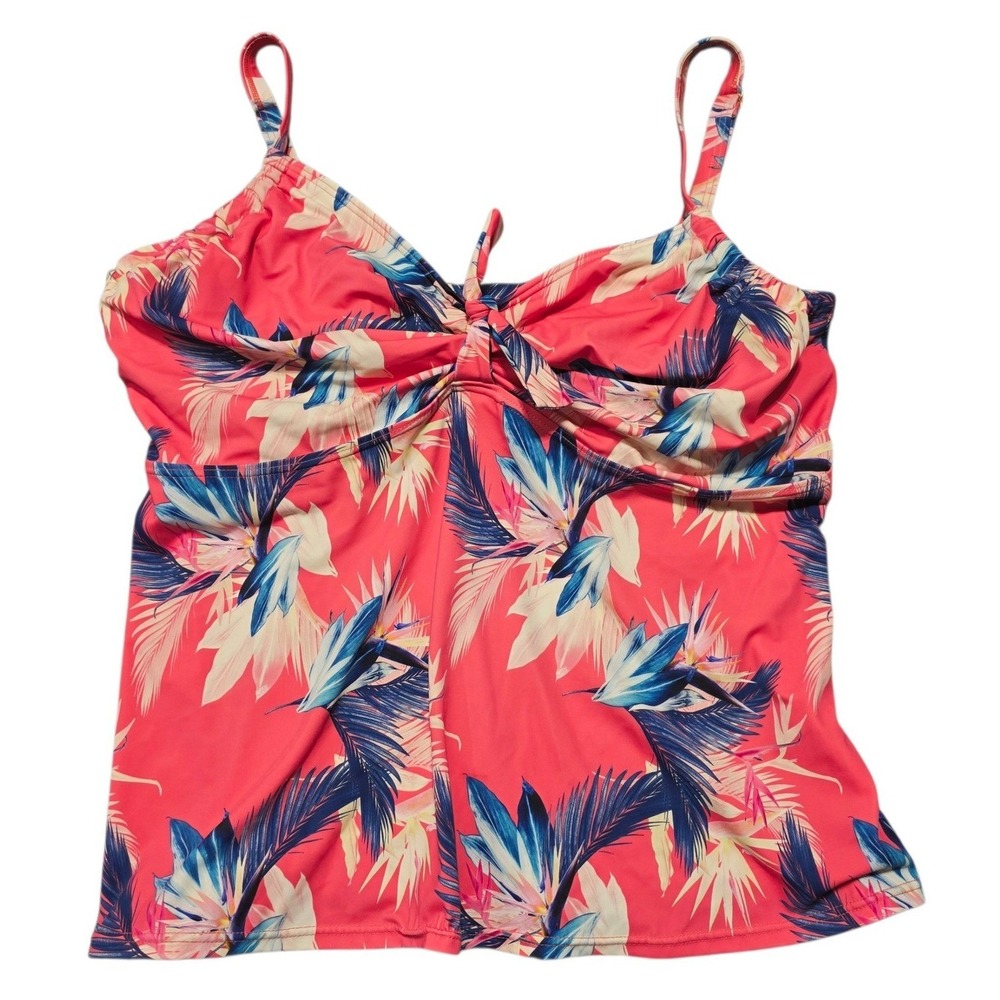 Swimsuits For All Tankini Top Womens 16DD/F Pink Tropical Floral Twist Front